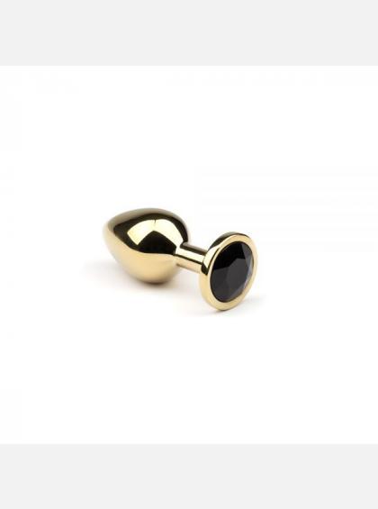 Металлическая анальная пробка, Gold Black Diamond, размер S Металлическая анальная пробка со стразой