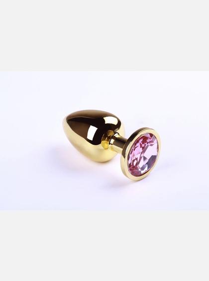 Анальная пробка со стразой Gold-Pink Topaz, размер L анальная пробка с камнем