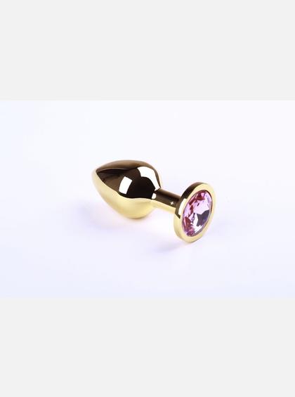 280918 Анальная пробка,Gold Pink Topaz,M Золотая металлическая анальная пробка с кристалом розовый топаз