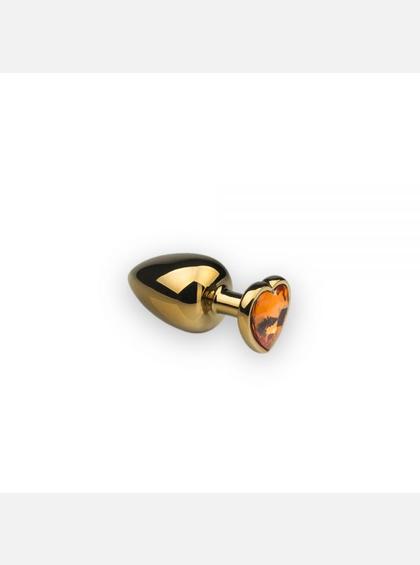 Анальная пробка из металла Сердце-Цитрин, S Анальная пробка со стразой,Gold Heart Citrine, S