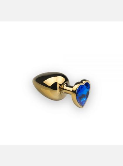 Анальная пробка из металла Сердце-Сапфир, M Анальная пробка со стразой,Gold Heart Sapphire, M