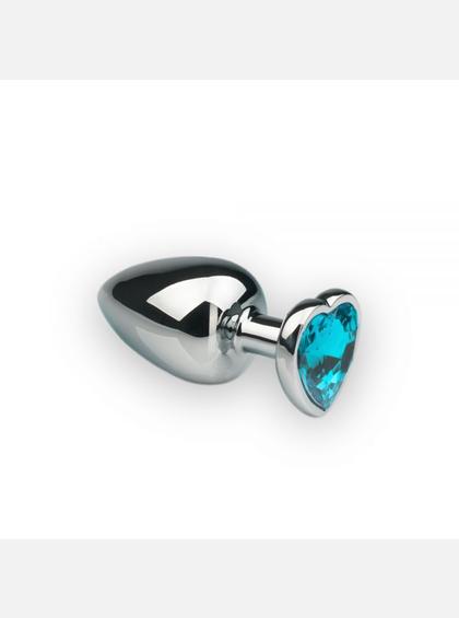 Анальная пробка из металла Сердце-Топаз, L Анальная пробка со стразой, Silver Heart Topaz, L