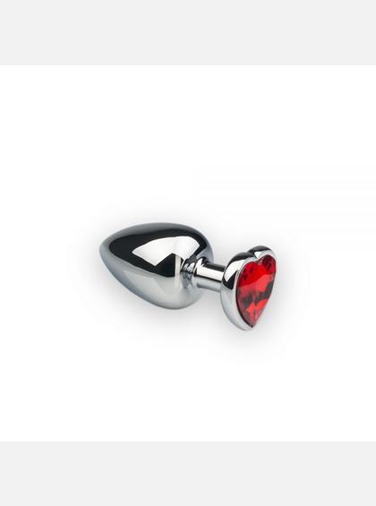 Анальная пробка из металла Сердце-Рубин, M Анальная пробка со стразой, Silver Heart Ruby, M