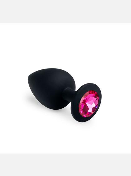 281262 Анальная пробка, Black Silicone Pink-Rhodolite, L Анальная пробка из силикона со стразой, черный бриллиант
