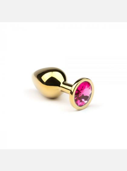 Металлическая анальная пробка с кристаллом, Gold Pink-Rhodolite, размер М Металлическая анальная пробка с кристаллом